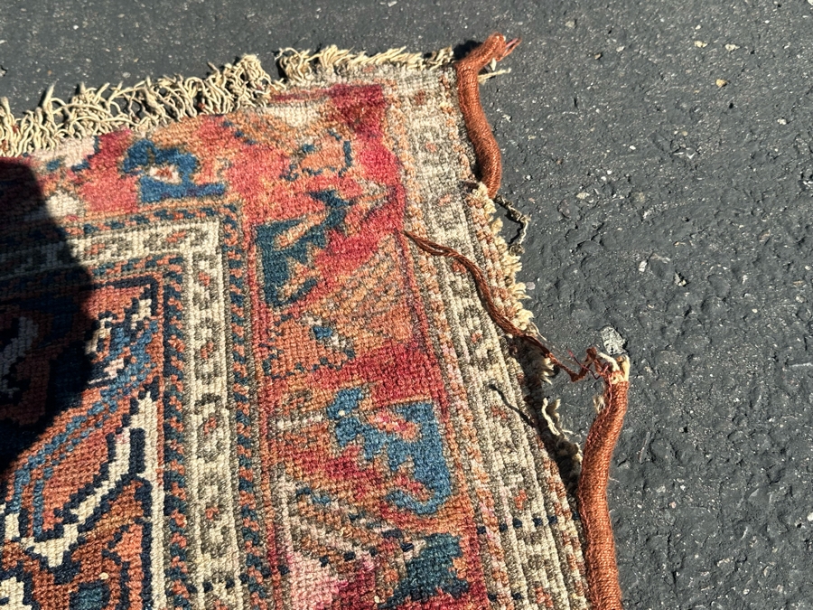 Antique Hand Knotted Wool Persian Area Rug - See Photos For Damage To Edges 67' X 40' [Photo 6]