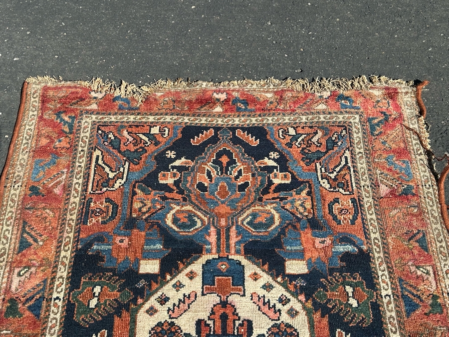 Antique Hand Knotted Wool Persian Area Rug - See Photos For Damage To Edges 67' X 40' [Photo 5]