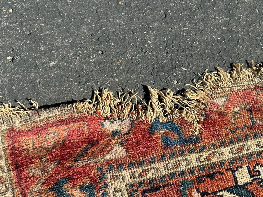 Antique Hand Knotted Wool Persian Area Rug - See Photos For Damage To Edges 67' X 40' [Photo 8]