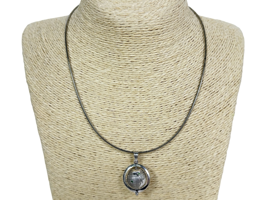 Sterling Silver Spinning Globe Pendant With Sterling Silver 18' Necklace 15.7g [Photo 3]