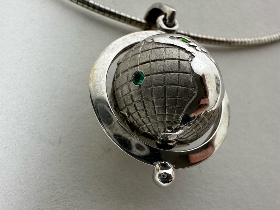 Sterling Silver Spinning Globe Pendant With Sterling Silver 18' Necklace 15.7g [Photo 6]