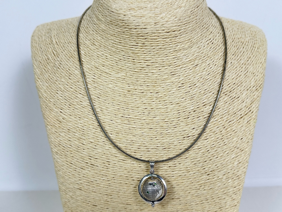 Sterling Silver Spinning Globe Pendant With Sterling Silver 18' Necklace 15.7g [Photo 4]