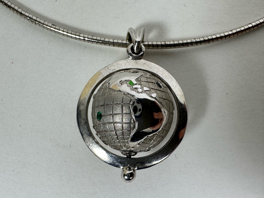 Sterling Silver Spinning Globe Pendant With Sterling Silver 18' Necklace 15.7g [Photo 5]