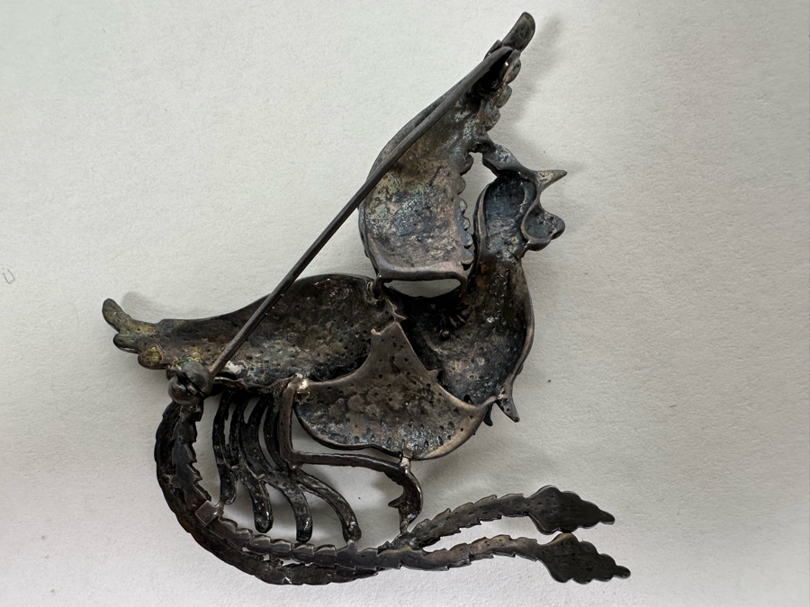 Vintage Sterling Silver Phoenix Bird Brooch Pin With Marcasites 2.5 X 2.5 19.8g [Photo 6]