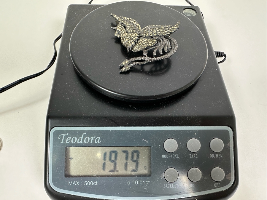 Vintage Sterling Silver Phoenix Bird Brooch Pin With Marcasites 2.5 X 2.5 19.8g [Photo 10]
