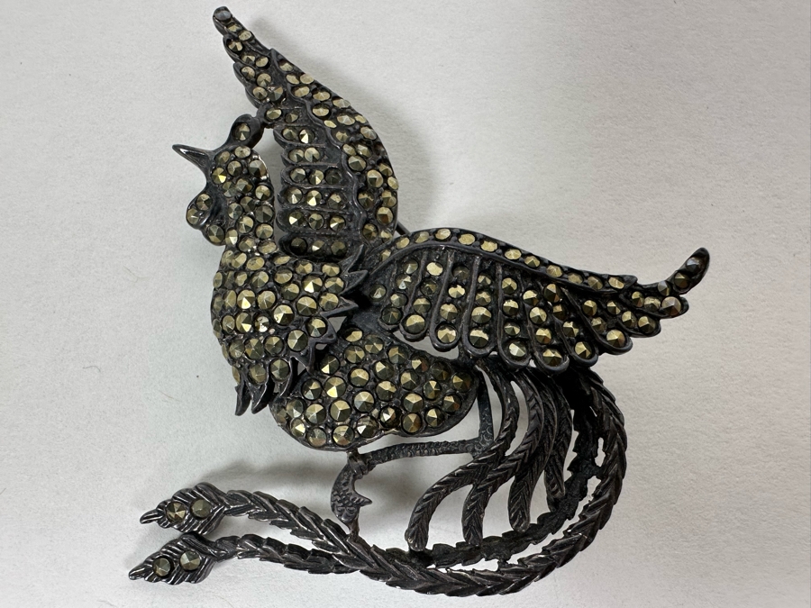 Vintage Sterling Silver Phoenix Bird Brooch Pin With Marcasites 2.5 X 2.5 19.8g [Photo 2]