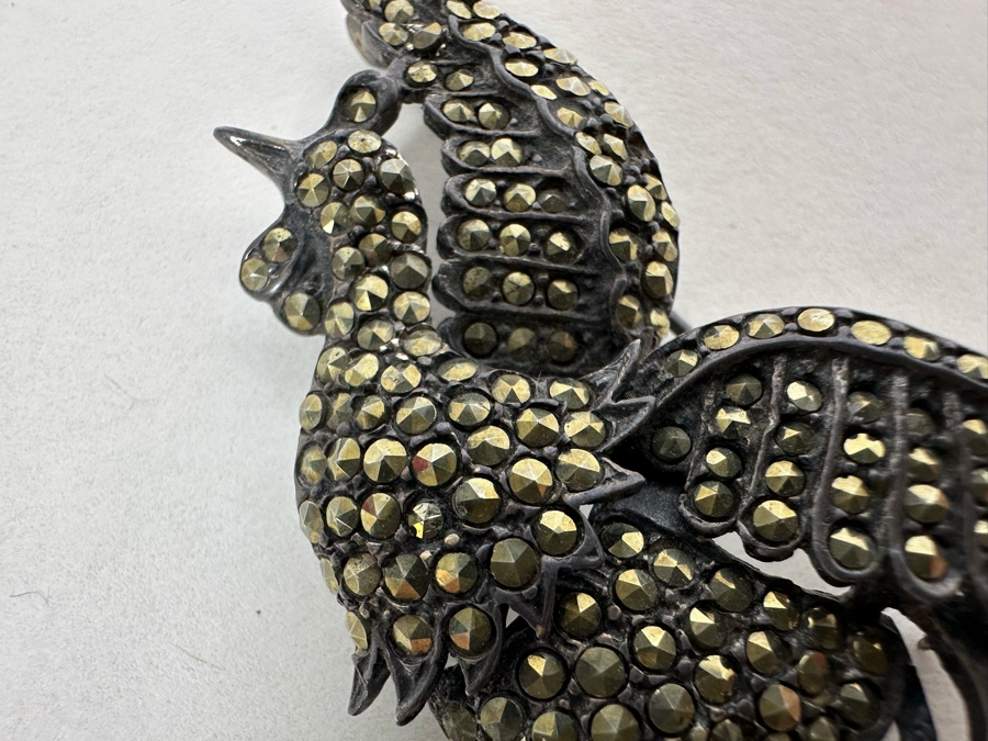 Vintage Sterling Silver Phoenix Bird Brooch Pin With Marcasites 2.5 X 2.5 19.8g [Photo 3]