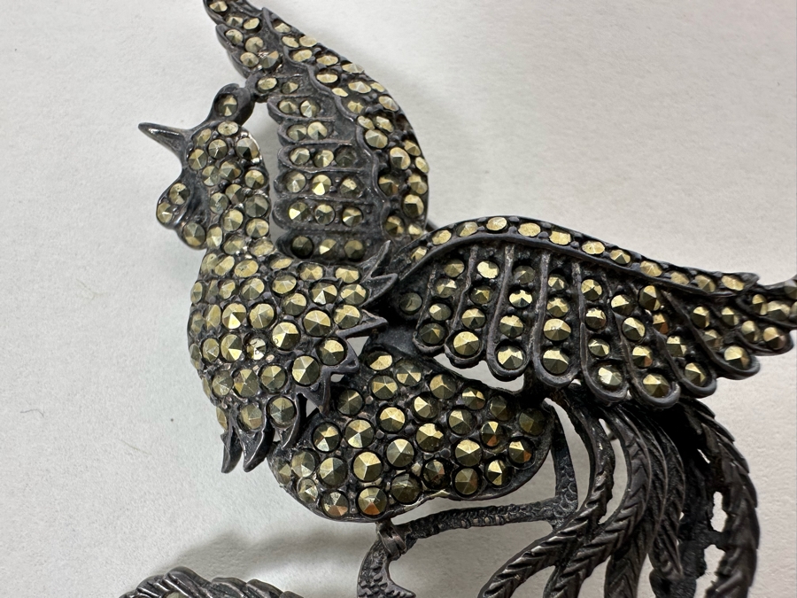Vintage Sterling Silver Phoenix Bird Brooch Pin With Marcasites 2.5 X 2.5 19.8g [Photo 4]