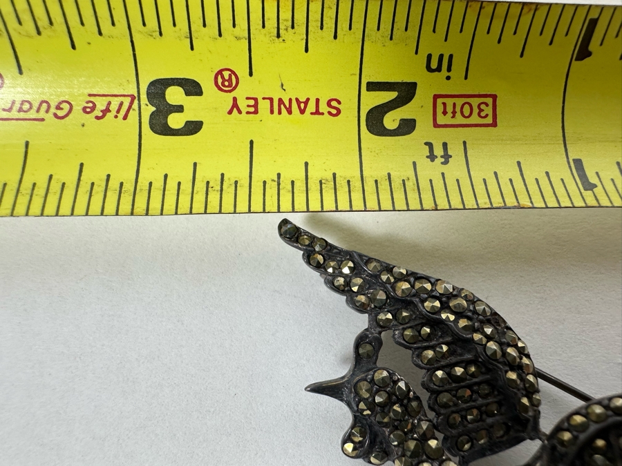 Vintage Sterling Silver Phoenix Bird Brooch Pin With Marcasites 2.5 X 2.5 19.8g [Photo 11]
