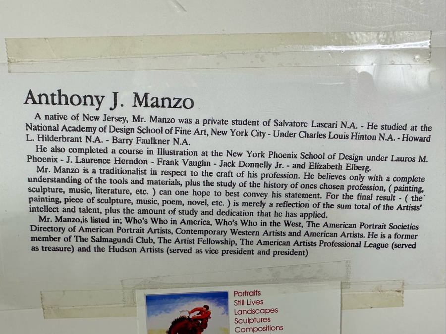 Anthony (Tony) J. Manzo Original Oil Painting On Canvas Signed And Dated 2003 18 X 14 Framed 25 X 21 [Photo 12]