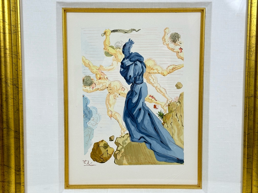 After Salvador Dali Based On 'The Borders Of Phoegton' Divine Comedy - Inferno 15 Woodcut Engraving Print By Raymond Jacquet 9.5 X 13 Framed 22 X 25 [Photo 1]