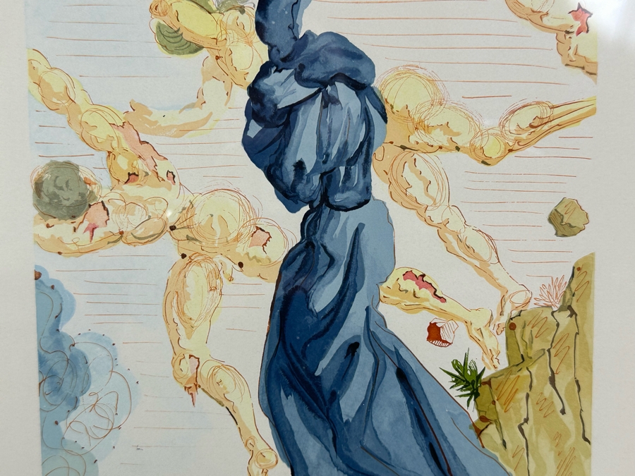 After Salvador Dali Based On 'The Borders Of Phoegton' Divine Comedy - Inferno 15 Woodcut Engraving Print By Raymond Jacquet 9.5 X 13 Framed 22 X 25 [Photo 5]