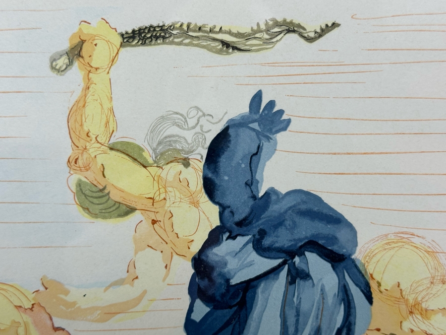 After Salvador Dali Based On 'The Borders Of Phoegton' Divine Comedy - Inferno 15 Woodcut Engraving Print By Raymond Jacquet 9.5 X 13 Framed 22 X 25 [Photo 3]