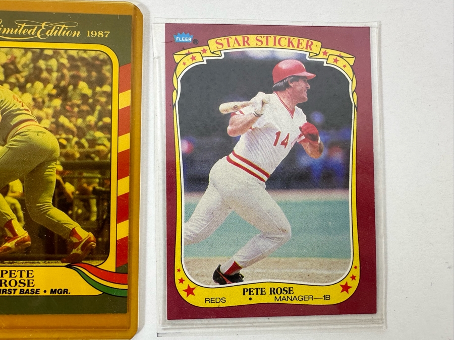 Pete Rose MLB Baseball Collectibles: Autographed 8 X 10 Photo With Cert, Pete Rose Baseball Cards, Pair Of Metal Pete Rose Figurines And Buttons [Photo 14]