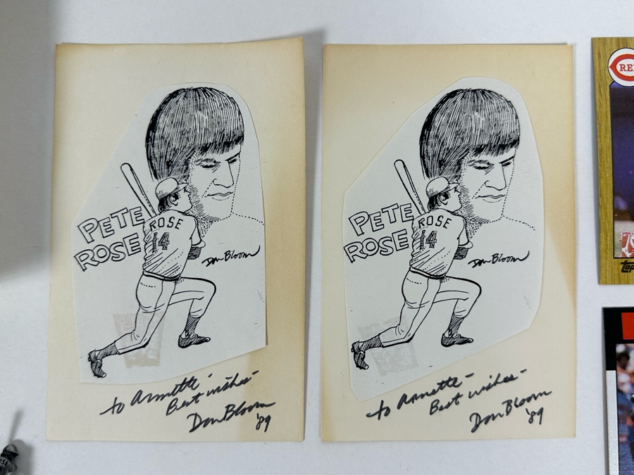 Pete Rose MLB Baseball Collectibles: Autographed 8 X 10 Photo With Cert, Pete Rose Baseball Cards, Pair Of Metal Pete Rose Figurines And Buttons [Photo 9]