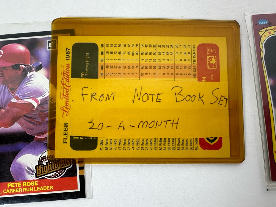 Pete Rose MLB Baseball Collectibles: Autographed 8 X 10 Photo With Cert, Pete Rose Baseball Cards, Pair Of Metal Pete Rose Figurines And Buttons [Photo 25]