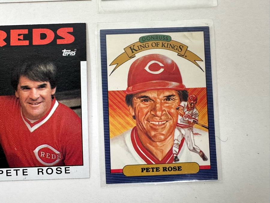 Pete Rose MLB Baseball Collectibles: Autographed 8 X 10 Photo With Cert, Pete Rose Baseball Cards, Pair Of Metal Pete Rose Figurines And Buttons [Photo 20]