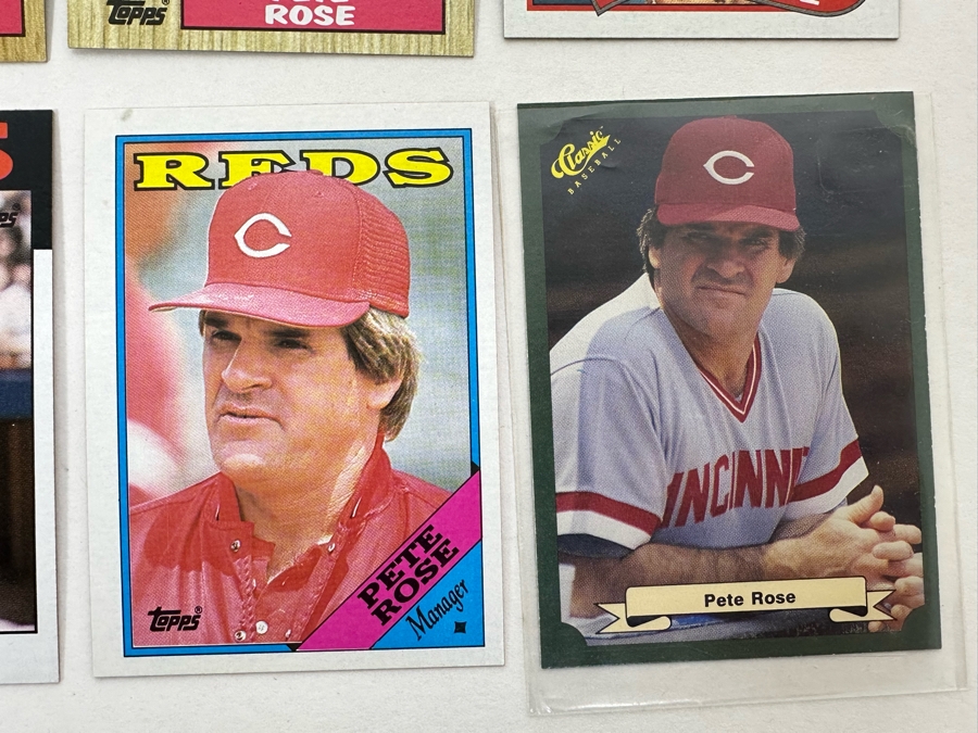Pete Rose MLB Baseball Collectibles: Autographed 8 X 10 Photo With Cert, Pete Rose Baseball Cards, Pair Of Metal Pete Rose Figurines And Buttons [Photo 17]