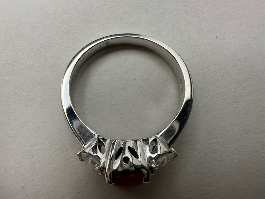 18K Gold Oval Shape Ruby (Lead Glass Fracture Filled) Accented With 2 Baguette Diamonds And 4 Marquise Shape Diamonds G-H Color Si1 Clarity Est. .40cttw Ruby 8mm X 6mm Size 7.25 5.2g Estimated Fair Market Value $1,200 Retail $3,600 [Photo 9]