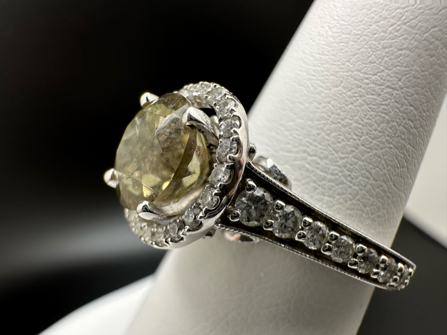 14K Gold Zultanite Ring Set With 60 Round Brilliant Diamonds Est. .75cttw Set With 2.32ct Diaspore (Zultanite) Size 7 5.4g Estimated Fair Market Value $2,000 Retail Value $6,000 [Photo 15]