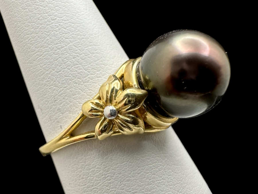 14K Gold Black Pearl Ring 4.4g Size 7.25 Estimated Fair Market Value $500 Retail $1,500