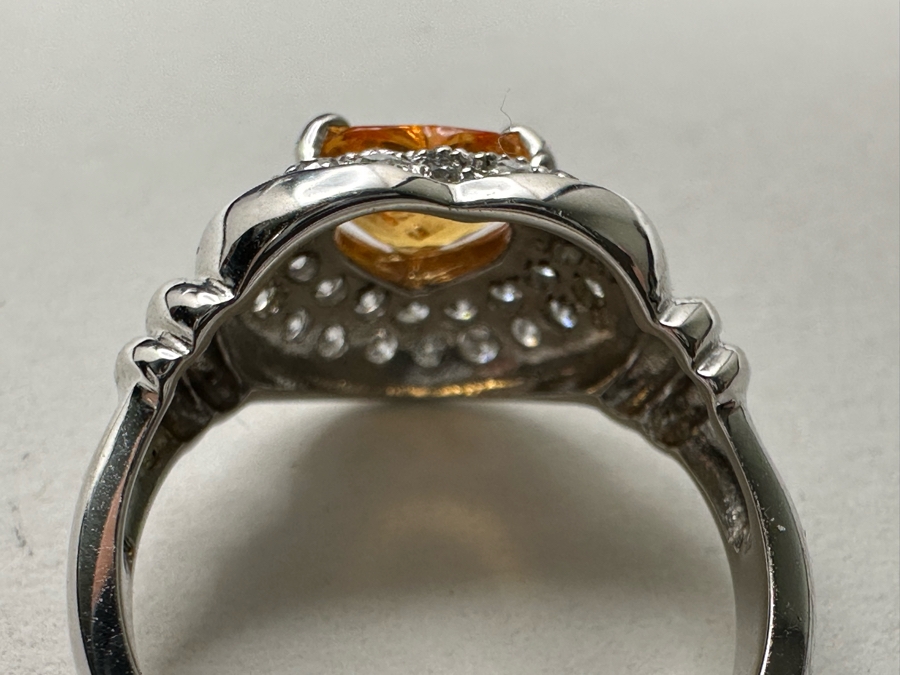 18K Gold Orange Stone (Untested) Set With 33 Round Brilliant Diamonds Est. .50cttw Size 7 5.3g [Photo 15]