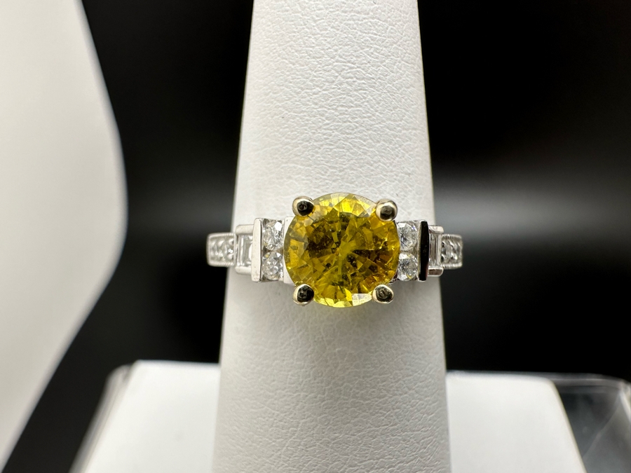 18K Gold Golden Quartz Ring 1.54RI Double Refractive 6mm Round Brilliant Cut Est. 1cttw Set With Diamonds Est. .26cttw Size 6.25 3.5g Estimated Fair Market Value $800 Retails $2,400 [Photo 4]