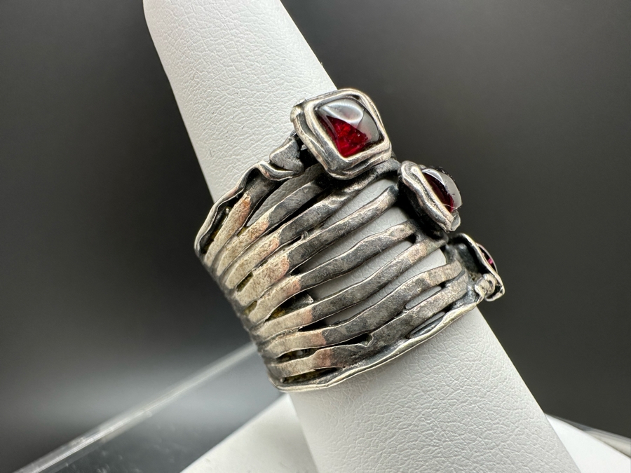 Sterling Silver Israel Signed Modernist Ring With Stones Size 8 9.3g [Photo 2]