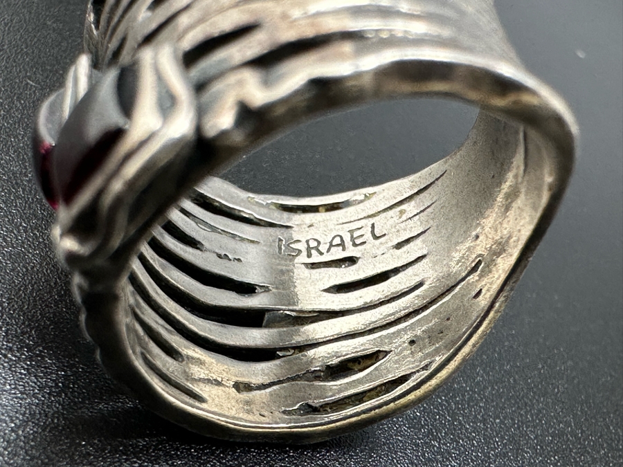 Sterling Silver Israel Signed Modernist Ring With Stones Size 8 9.3g [Photo 8]