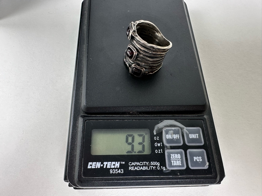 Sterling Silver Israel Signed Modernist Ring With Stones Size 8 9.3g [Photo 10]