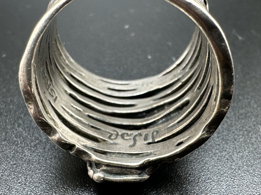 Sterling Silver Israel Signed Modernist Ring With Stones Size 8 9.3g [Photo 4]