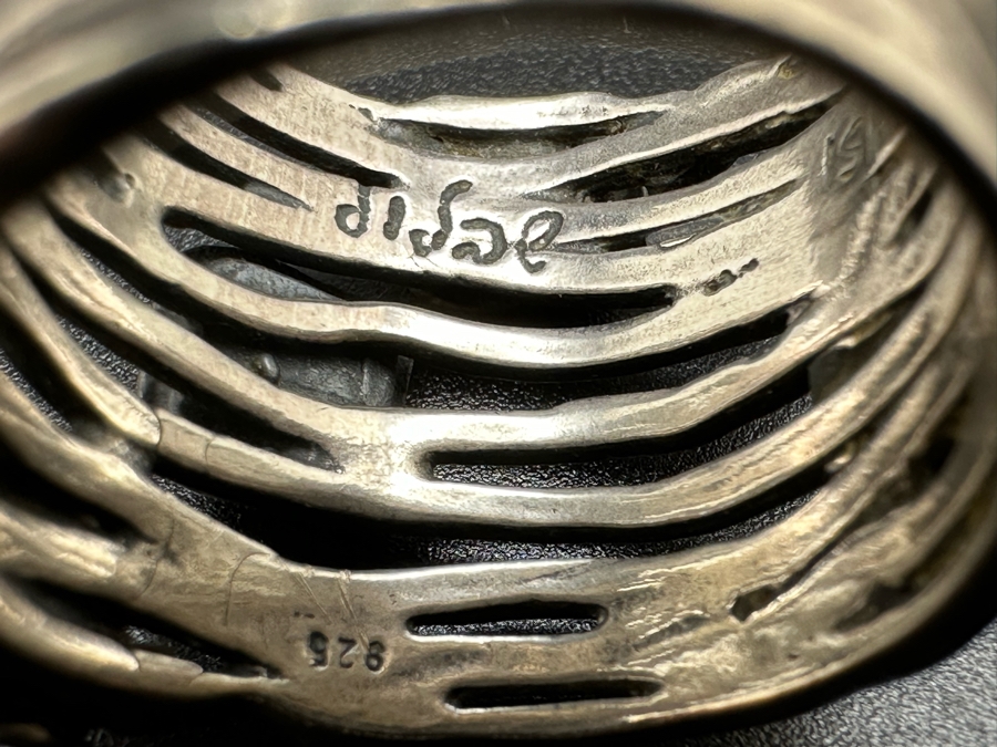Sterling Silver Israel Signed Modernist Ring With Stones Size 8 9.3g [Photo 7]