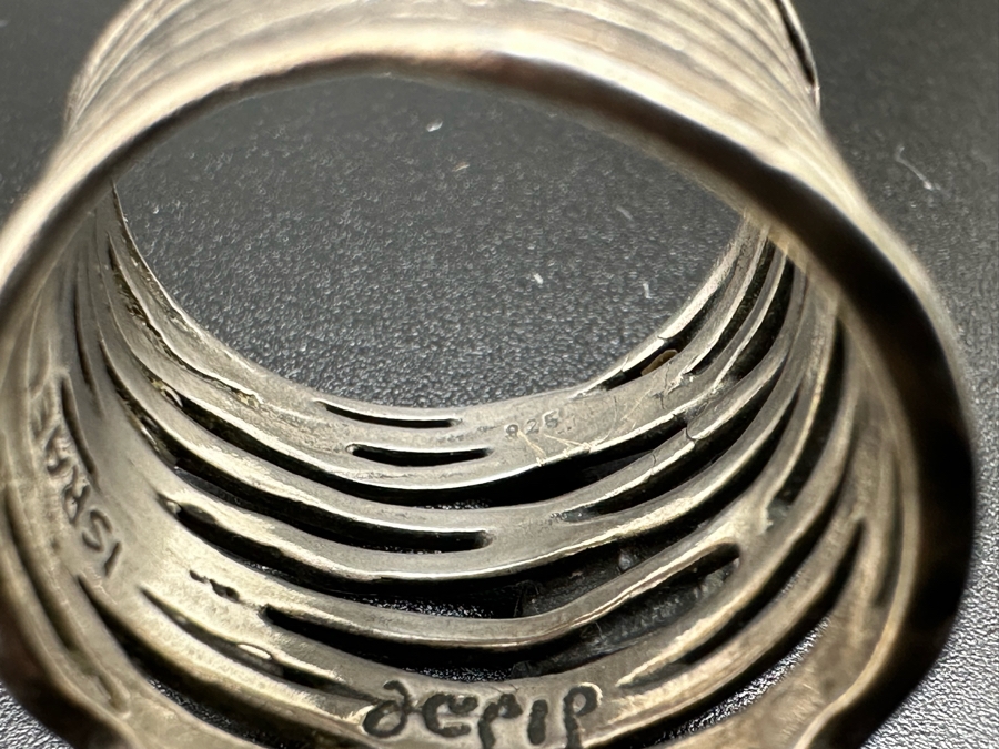 Sterling Silver Israel Signed Modernist Ring With Stones Size 8 9.3g [Photo 5]