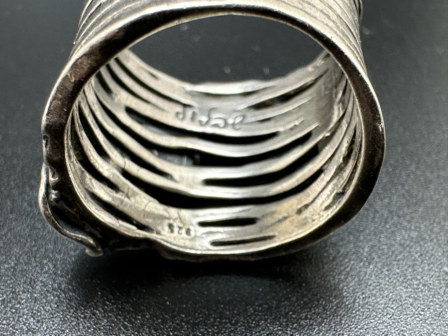 Sterling Silver Israel Signed Modernist Ring With Stones Size 8 9.3g [Photo 6]