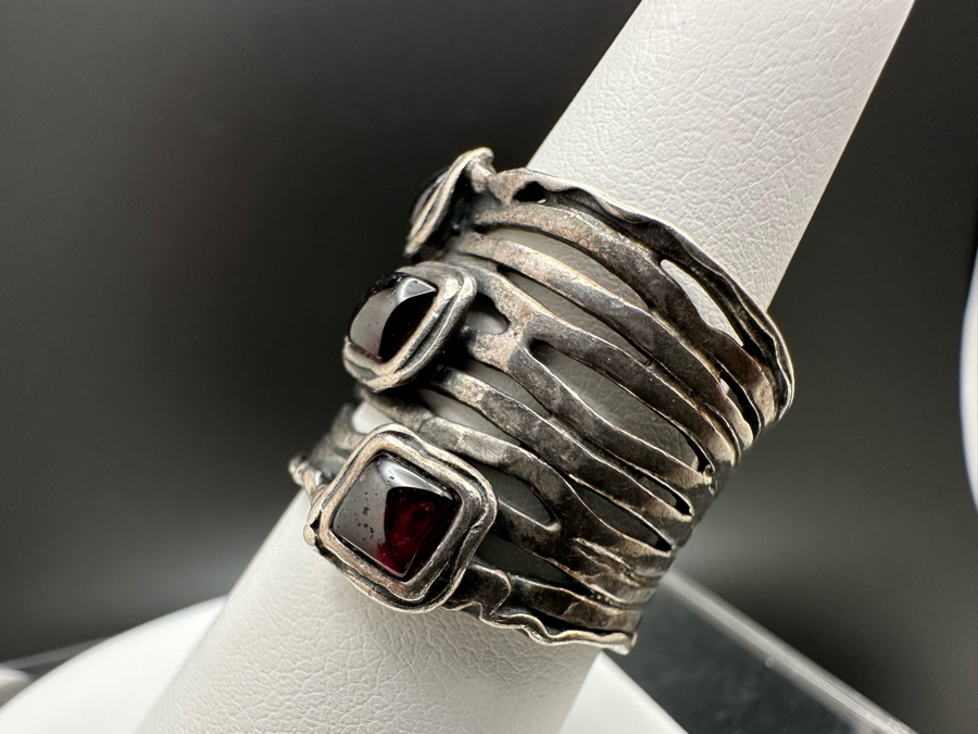 Sterling Silver Israel Signed Modernist Ring With Stones Size 8 9.3g [Photo 3]