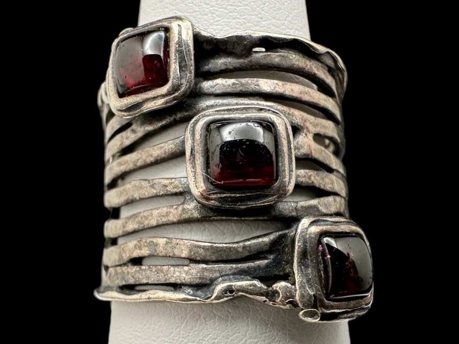 Sterling Silver Israel Signed Modernist Ring With Stones Size 8 9.3g
