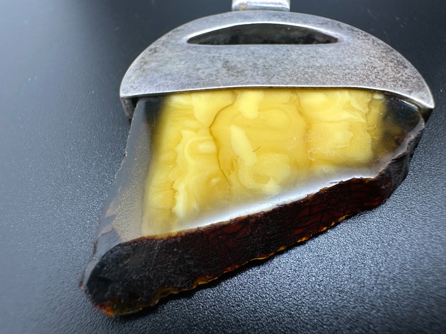 Vintage Modernist Sterling Silver Amber Pendant 13.3g [Photo 2]