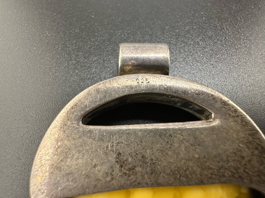 Vintage Modernist Sterling Silver Amber Pendant 13.3g [Photo 3]