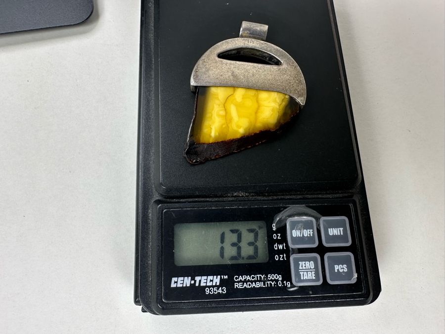 Vintage Modernist Sterling Silver Amber Pendant 13.3g [Photo 7]