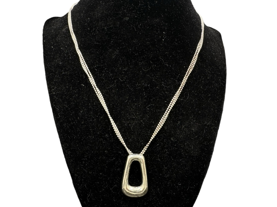 Sterling Silver Modernist Pendant With 17' Triple-Strand Sterling Silver Necklace 10.6g