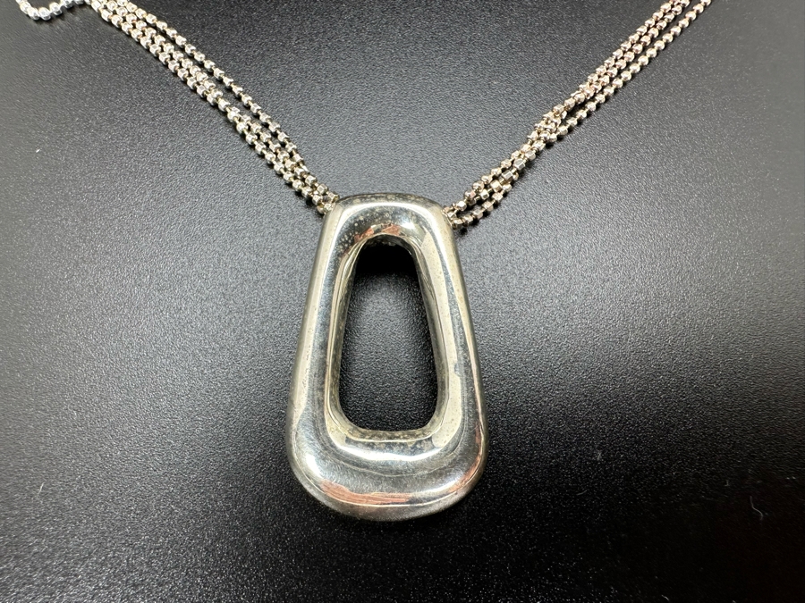 Sterling Silver Modernist Pendant With 17' Triple-Strand Sterling Silver Necklace 10.6g [Photo 2]