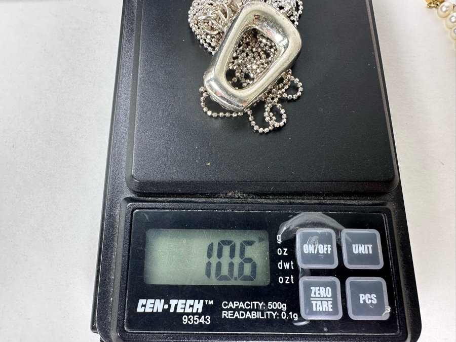 Sterling Silver Modernist Pendant With 17' Triple-Strand Sterling Silver Necklace 10.6g [Photo 5]