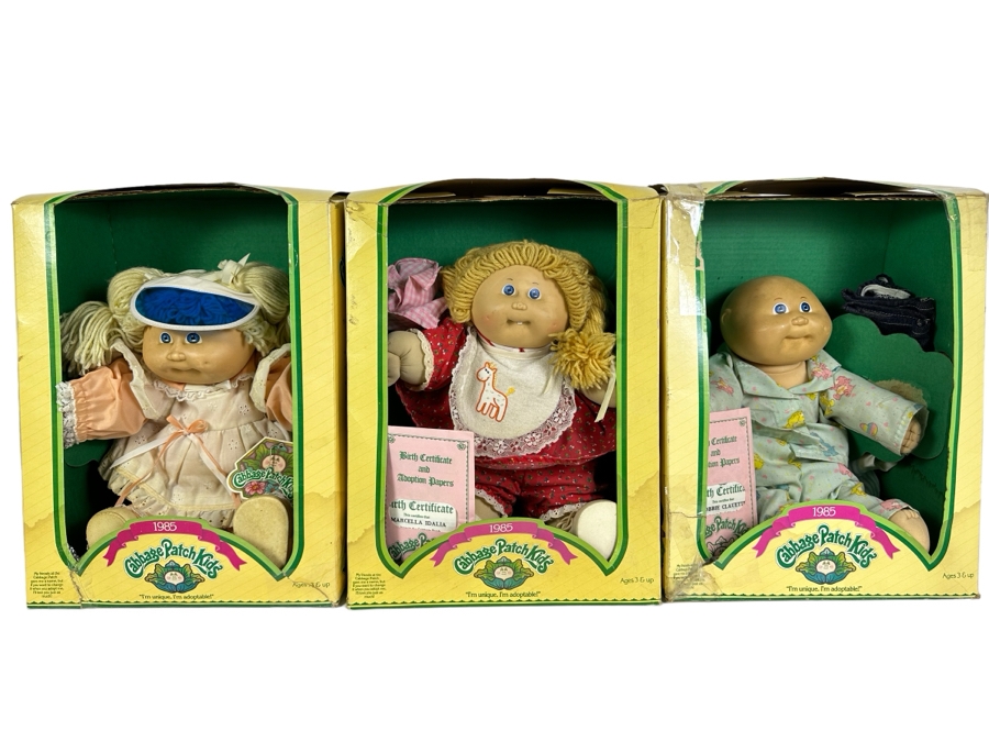 (3) Vintage 1985 Cabbage Patch Kids Dolls With Boxes