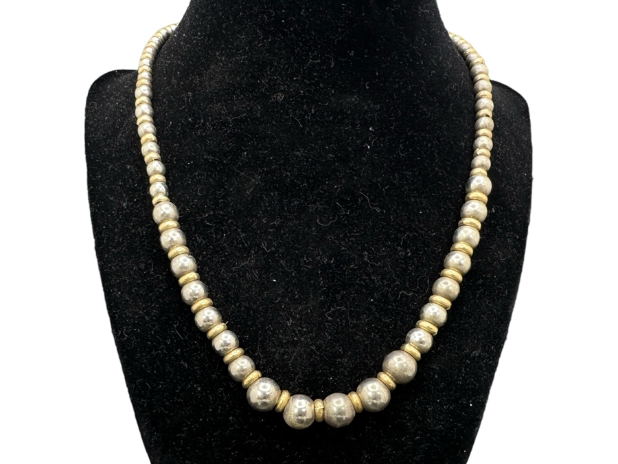 Sterling Silver Beaded 18' Necklace 21.6g [Photo 1]
