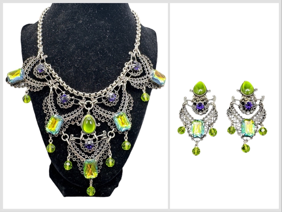 Statement Costume Jewelry Necklace With Matching Clip-On Earrings [Photo 1]