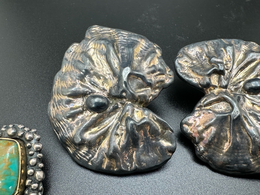 Sterling Silver / 14K Gold Turquoise Clip-On Earrings And Pair Of Sterling Silver Clip-On Earrings 59.1g [Photo 3]