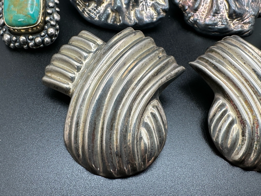 Sterling Silver / 14K Gold Turquoise Clip-On Earrings And Pair Of Sterling Silver Clip-On Earrings 59.1g [Photo 4]