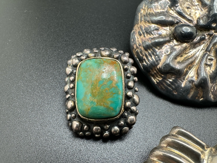 Sterling Silver / 14K Gold Turquoise Clip-On Earrings And Pair Of Sterling Silver Clip-On Earrings 59.1g [Photo 2]