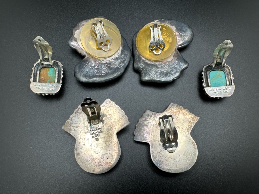 Sterling Silver / 14K Gold Turquoise Clip-On Earrings And Pair Of Sterling Silver Clip-On Earrings 59.1g [Photo 5]