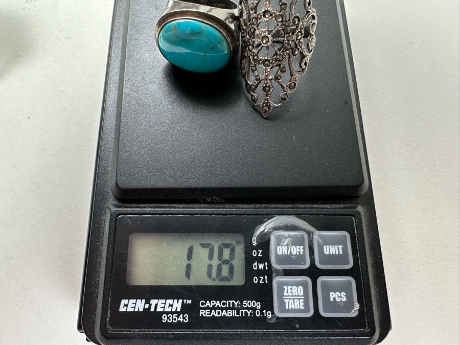 Vintage Sterling Silver Turquoise Ring Size 6 And Vintage Sterling Silver Ring Size 7 17.8g [Photo 10]